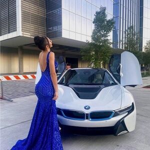 Jovani Royal Blue Sequin Dress